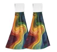 Hanging Kitchen Towels Orange Blue Cosmic Wave Fluid Texture 2PCS Super Soft Absorbent Washcloth Quick Dry Hang Towel Dish Cloth for Home, Bathroom, Farmhouse, Housewarming, Tabletop Decor