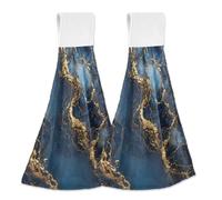Hanging Kitchen Towels Pattern Deep-sea Gilded Marble 2PCS Super Soft Absorbent Washcloth Quick Dry Hang Towel Dish Cloth for Home, Bathroom, Farmhouse, Housewarming, Tabletop Decor