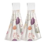 Hanging Kitchen Towels Pattern Purple Flower 2PCS Super Soft Absorbent Washcloth Quick Dry Hang Towel Dish Cloth for Home, Bathroom, Farmhouse, Housewarming, Tabletop Decor