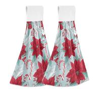 Hanging Kitchen Towels Poinsettias and Candy Canes 2PCS Super Soft Absorbent Washcloth Quick Dry Hang Towel Dish Cloth for Home, Bathroom, Farmhouse, Housewarming, Tabletop Decor