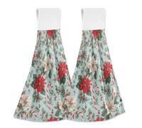 Hanging Kitchen Towels Poinsettias and Candy Canes Pattern 2PCS Super Soft Absorbent Washcloth Quick Dry Hang Towel Dish Cloth for Home, Bathroom, Farmhouse, Housewarming, Tabletop Decor