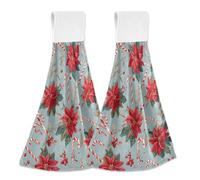 Hanging Kitchen Towels Poinsettias and Candy Canes Print 2PCS Super Soft Absorbent Washcloth Quick Dry Hang Towel Dish Cloth for Home, Bathroom, Farmhouse, Housewarming, Tabletop Decor