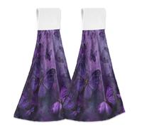 Hanging Kitchen Towels Purple Butterflies 2PCS Super Soft Absorbent Washcloth Quick Dry Hang Towel Dish Cloth for Home, Bathroom, Farmhouse, Housewarming, Tabletop Decor
