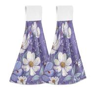 Hanging Kitchen Towels Purple Floral with Butterflies 2PCS Super Soft Absorbent Washcloth Quick Dry Hang Towel Dish Cloth for Home, Bathroom, Farmhouse, Housewarming, Tabletop Decor