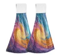Hanging Kitchen Towels Red Yellow Cosmic Swirl Abstract Artwork 2PCS Super Soft Absorbent Washcloth Quick Dry Hang Towel Dish Cloth for Home, Bathroom, Farmhouse, Housewarming, Tabletop Decor