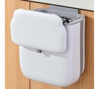 Hanging Kitchen Waste Bin, 10L Foldable Plastic Small Trash Can Wall Mounted Rubbish Bin with Slide-Open Lid Under Counter Bi-n for Counter top/Camping/Car/Bathroom/Office/Bedroom(COLOR:white)
