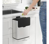 Hanging Kitchen Waste Bin Small Steel with Lid Cabinet Door Mount SONGMICS Silver One Size