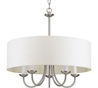 Hanging Lamp, Drum ShadeCollection Five-Light Brushed Bronze White Fabric Shade Traditional Chandelier Light, Chandelier(Silver)