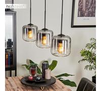 Hanging lamp Lauden, Hanging lamp of Metal/Glass in Black/Smoke/Clear, lampshades of Glass (Ø 15 cm), Height max. 150 cm, 3 x E27, Without Bulbs