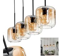 Hanging lamp Lauden, Hanging Light Made of Metal/Glass in Black/Amber/Clear, lampshades Made of Glass (Ø 15 cm), Height max. 147,5 cm, 4 x E27, Without Bulbs