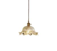 Hanging Lamp, Nordic Atmosphere Copper Glass Petal Pendant Light Fixture,V-intage Farmhouse Aisle Hat Ceiling, Simple Retro Country Decoration Bulb E27 Hanging Lamp For Kitchen Island Ware