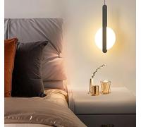 Hanging Lamp, Nordic Bedside Pendant Lamp Long Line Luxury Black Minimalist Background Wall Bedroom Decoration Light(Model A Black,Natural Light)