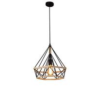 Hanging Lamp, Pendant Light Fixture E27 V-intage Iron Art Pendant Light,Retro Hemp Rope Diamond Shape Cage Suspension Creative Hanging Light Kitchen Island Light