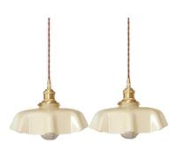 Hanging Lamp, Retro French Cream Flower Shape Glass Pendant Light Fixtures - 2PCS Colorful Lamp Shade Brass Pendant Lighting. Ideal Compatible with Restaurant, Japanese-Style Retro Chandelier,