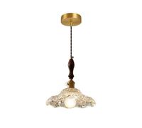 Hanging Lamp, Retro Hanging Light,Walnut Transparent Glass Pendant Lamp,Straw Hat Shape E27 Light Source Adjustable Height Ceiling Light, for Living Room Bedside Hallway