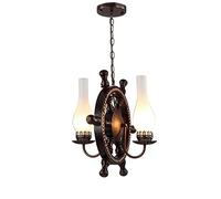 Hanging Lamp, Warehouse Hanging Light E27×2 European Mediterranean Chandelier Solid Wood Wrought Iron Rudder Pendant Lamp Restaurant Lamp NET Bar Bar Light Bar Diffuse Coffee Shop Ceiling Lam