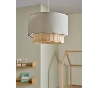 Hanging lampshade with scalloped fabric and rattan sage green