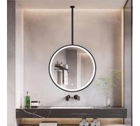 Hanging LED Mirror, Adjustable Brightness, Round Wall Mounted Vanity Mirror with Hook for Bathroom, Bedroom, Dorm