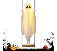 Hanging Light Swing Ghost Halloween Decor 152x43 Cm Halloween Swing Ghost Decoration With LED Lights And Remote Spooky Cute Ghosts Decorations For Front Porch Yard Garden Tree