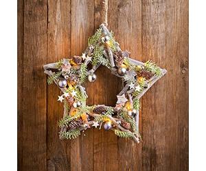 Hanging Light Up Christmas Star with Foliage - Natural - Create Your Very Own Winter Wonderland with This Gorgeous Hanging Christmas Decoration - Weight: 505g