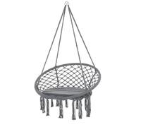 Hanging Macrame Chair Swing Grey Cotton-Poly 80x80x42cm Padded Cushion Tassels