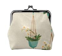 Hanging Macrame Plant Printed Kiss Lock Coin Purse, Compact and Durable, Easy to Carry