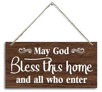 Hanging May God Bless This Home Wood Decor, Rustic Wood Plaque, Funny Home Signs, Christian Gift, 12x6 inch