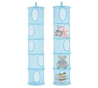 Hanging Mesh Storage Basket, 2 PCS Foldable Soft Toy Storage, 5 Tier Hanging Toy Storage Net, Teddy Storage Hanging Mesh, Polyester Hanging Mesh Storage Basket for Soft Toys Clothes Sundries(Blue)