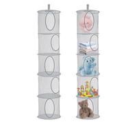 Hanging Mesh Storage Basket, 2 PCS Foldable Soft Toy Storage, 5 Tier Hanging Toy Storage Net, Teddy Storage Hanging Mesh, Polyester Hanging Mesh Storage Basket for Soft Toys Clothes Sundries(Grey)