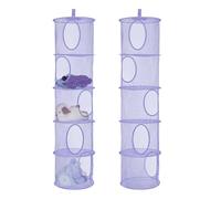 Hanging Mesh Storage Basket, 2 PCS Foldable Soft Toy Storage, 5 Tier Hanging Toy Storage Net, Teddy Storage Hanging Mesh, Polyester Hanging Mesh Storage Basket for Soft Toys Clothes Sundries(Purple)