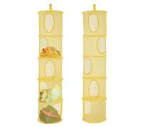 Hanging Mesh Storage Basket, 2 PCS Foldable Soft Toy Storage, 5 Tier Hanging Toy Storage Net, Teddy Storage Hanging Mesh, Polyester Hanging Mesh Storage Basket for Soft Toys Clothes Sundries(Yellow)