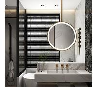 Hanging Metal Frame LED Illuminated Bathroom Mirror, Ceiling Round Hanging Mirror Suspended with Light Touch Button, Bedroom Hallway Living Room Lighted Boom Mirror