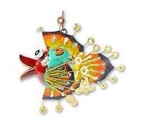 Hanging Metal Tropical Red Face Fish Tealight Candle Holder with Sturdy Hook - Unique, Vibrant Design - Outdoor/Indoor Garden Ornaments - Handmade & Hand-Painted Metal Decor - Ideal for Trees & Patios