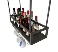 Hanging Metal Wine Glass Rack, Under Cabinet Stemware Rack Champagne Ceiling Glass blets Adjustable Black Upside Down Wine Cups Holder for Bars Kitchen (Size : 100x25x21cm)