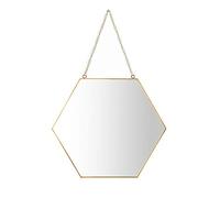 Hanging Mirror, 26 x 30cm Hexagon Bathroom Makeup Mirror Brass Frame with Hanging Chain [Medium Size]
