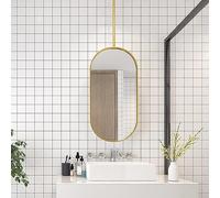 Hanging Mirror for Wall Decor, Ceiling Mounted Mirror Oval Wall Mirror Modern Metal Framed Decorative Bathroom Mirror for Vanity, Bedroom, Living Room, Gold (Size : 50cmx70cm)