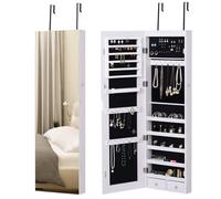 Hanging Mirrored Jewel Storage Cabinet Organiser Lockable w/6 LED White