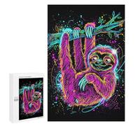 Hanging Neon Sloth On Branch - Decorative Wooden Puzzle, 1000 PCS, Gift for Winter Evenings, for Relaxing Solo Or Group Play