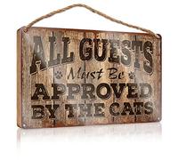 Hanging Office Signs For Doors Outside All Guests Must Be Approved By The Cats Wooden Sign Man Cave Furniture Pool Stuff(15X28CM)