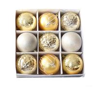 Hanging Ornament Collection Nine Beautifully Crafted Plastic Christmas Balls at 8CM Each (Gold)