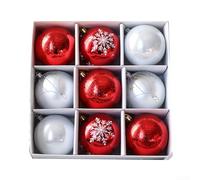 Hanging Ornament Collection Nine Beautifully Crafted Plastic Christmas Balls at 8CM Each (Red)