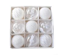Hanging Ornament Collection Nine Beautifully Crafted Plastic Christmas Balls at 8CM Each (White)