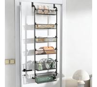 Hanging Over the Door Basket Organizer, 6 Tier Storage Rack for Kitchen Pantry Bathroom, Behind Door Shelf for Spices Canned Goods, Home Organization Shelving