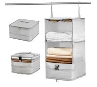 Hanging Packing Cubes for Travel,Instant Wardrobe for Suitcase, 3-tier Foldable Hanging Packing Cubes with 2 Hooks, Portable Large Capacity Zipper Hanging Travel Shelves with Handle 11.8x11.8x25.2