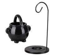 Hanging Pagan Cauldron Oil Burner, Wax Warmer Aroma Diffuser, with Handle Witches Witchcraft Halloween Ceramic Pot Gothic Enchanting Witches' Home Decor Diffuser Candle Tealight(COLOR:black)