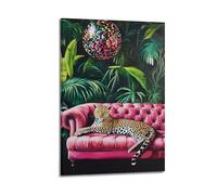 Hanging Paintings Poster Wall Art, Luxury Leopard Lounging on Sofa Portrait, Maximalist Jungle Cat Art Print, Elegant Aesthetic Decor for Living Room Bedroom Office Interior 24x36inch(60x90cm)
