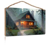 Hanging Pantry Sign Decor Cozy Cabin In The Woods: A Serene Retreat Wooden Sign Coffee Bar Decor Hanging Office Signs For Doors Ou(20X30CM)