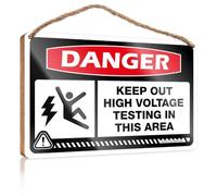 Hanging Pantry Sign Decor Danger Keep Out High Voltage Testing In This Area Wooden Sign Coffee Bar Decor Hanging Sign Decor(15X28CM)