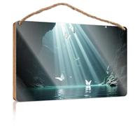 Hanging Pantry Sign Decor Sunlight Streaming Through Cave with Butterflies Wooden Sign Posters & Prints Dorm Room Accessories(23X35CM)