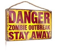 Hanging Pantry Sign Decor Zombie Outbreak: Danger Ahead! Wooden Sign Coffee Bar Decor Hanging Office Signs For Doors Ou(20X30CM)
